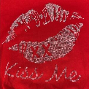 Nanette Lepore Vibrant Red Sweater with KISS Me Rhinestone Details puff sleeves